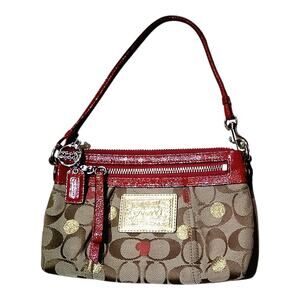 COACH POPPY SECRET ADMIRER VINTAGE WRISTLET CLUTCH W/ HEARTS PRE-OWNED NO FLAWS